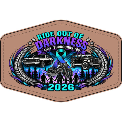 Ride Out of Darkness 2026 Faux Leather Patch – Mental Health & Suicide Awareness Emblem - LSY