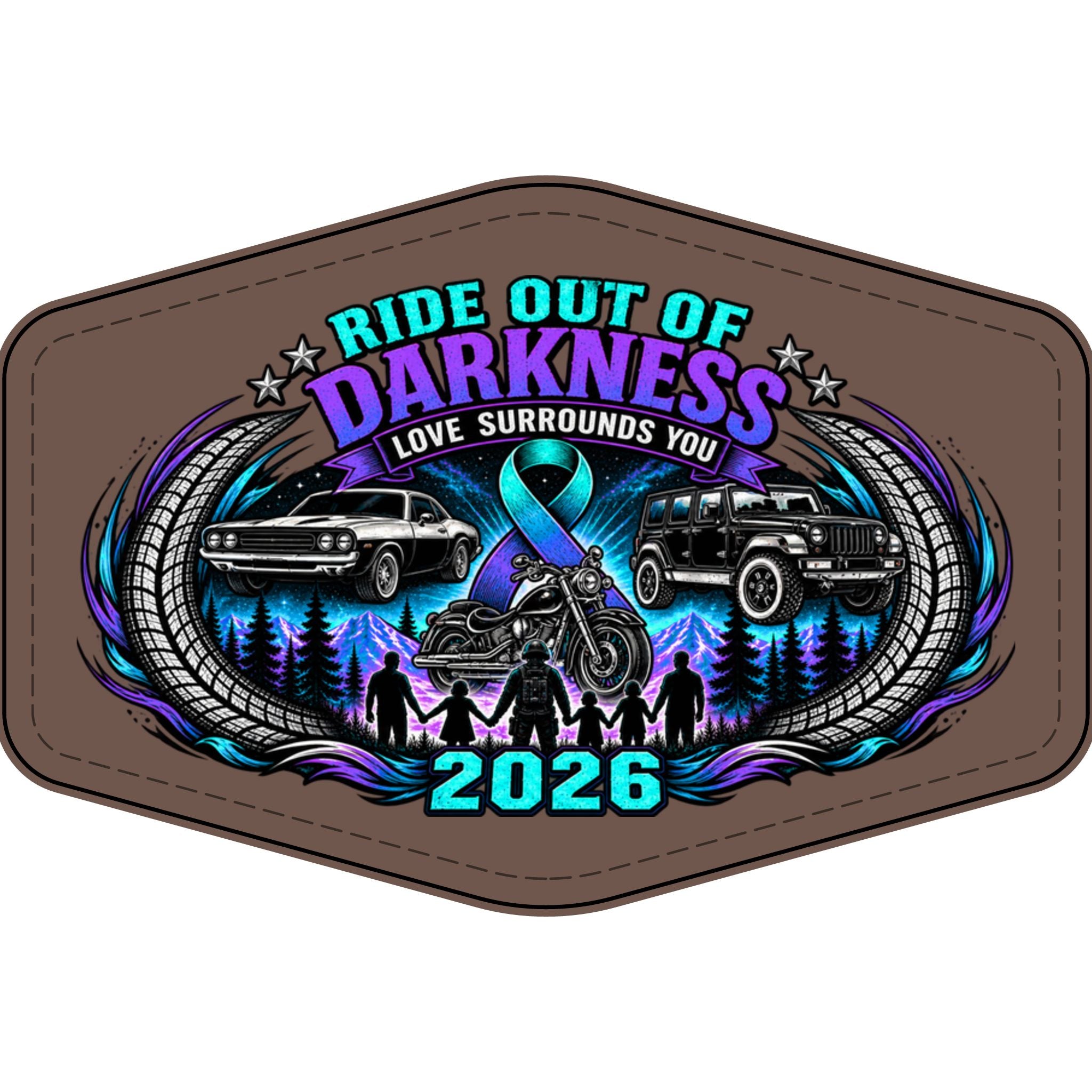 Ride Out of Darkness 2026 Faux Leather Patch – Mental Health & Suicide Awareness Emblem - LSY