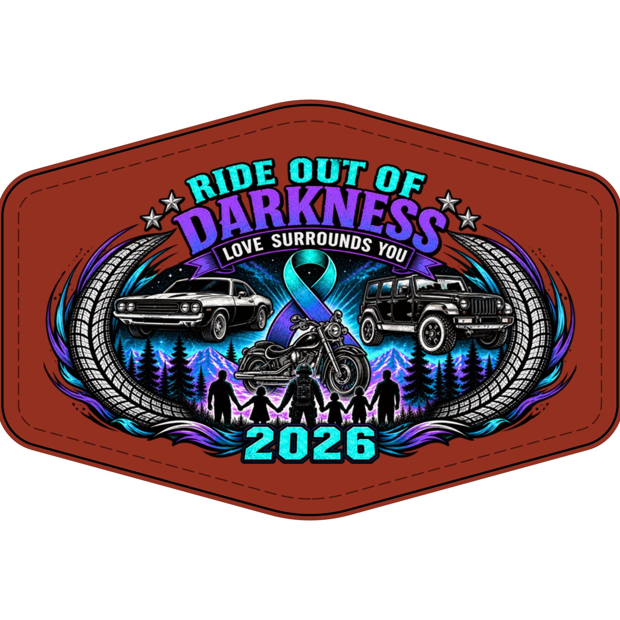 Ride Out of Darkness 2026 Faux Leather Patch – Mental Health & Suicide Awareness Emblem - LSY