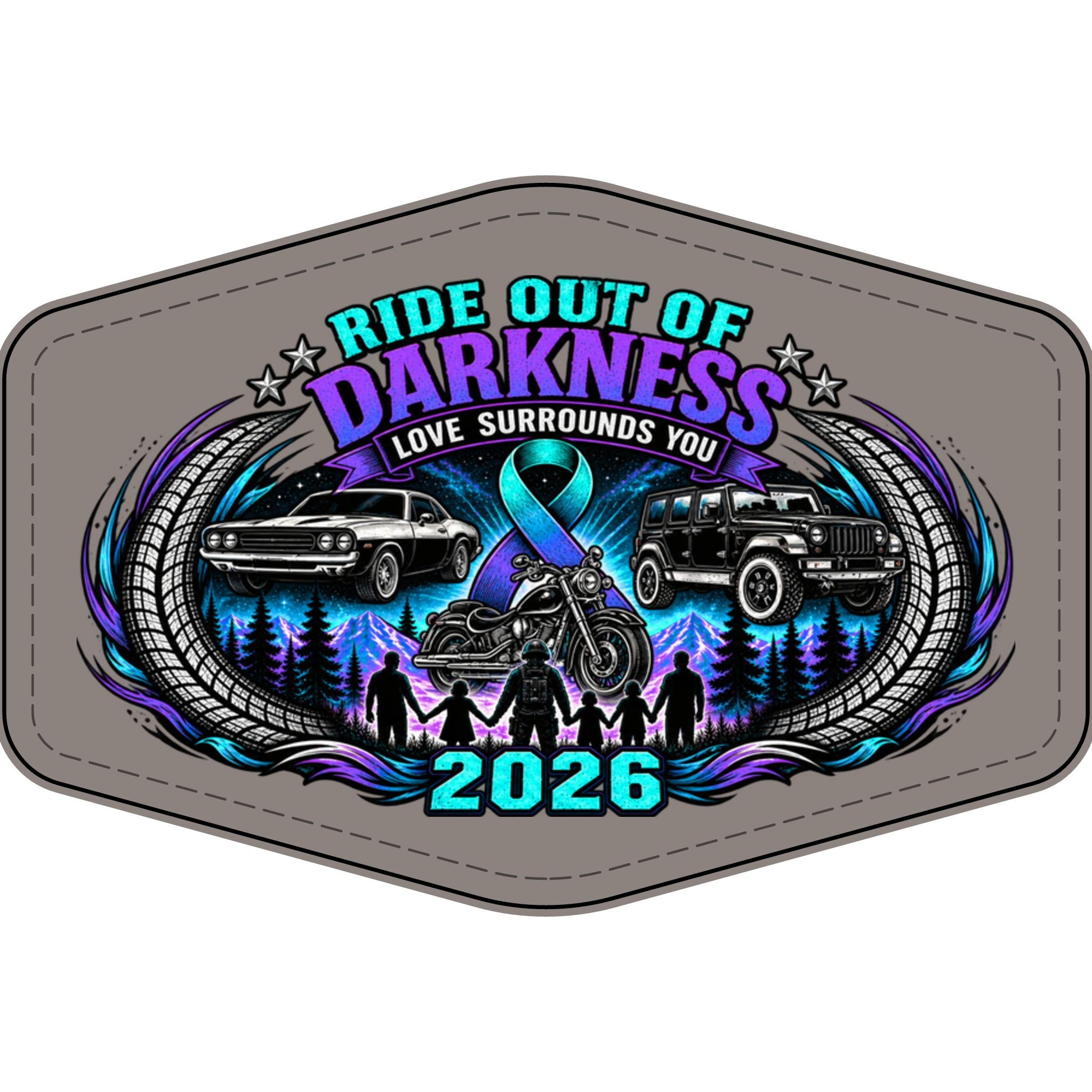 Ride Out of Darkness 2026 Faux Leather Patch – Mental Health & Suicide Awareness Emblem - LSY