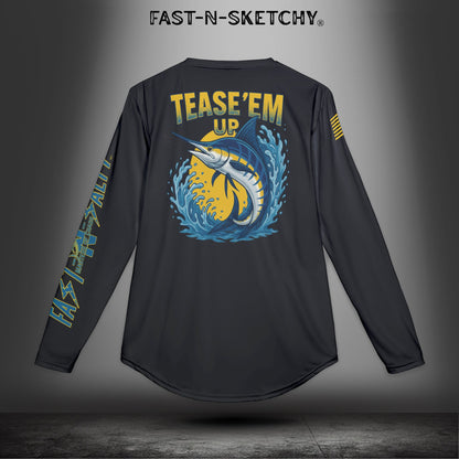 Tease 'Em Up #2: FAST-N-SALTY, FAST-N-SALTY: (Black) UV Protection Long Sleeve Shirt (Marlin) Perfect for Outdoor Adventures and Fishing