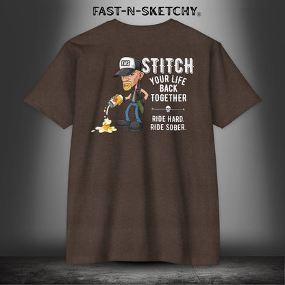 Stitch Your Life Back Together. Ride Hard. Ride Sober. - Biker Edition Premium Fitted Tee