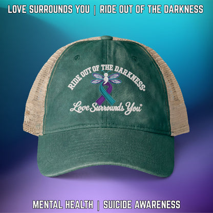 Ride Out of the Darkness Women's Washed Mesh-Back High-Ponytail Hole Cap - LSY
