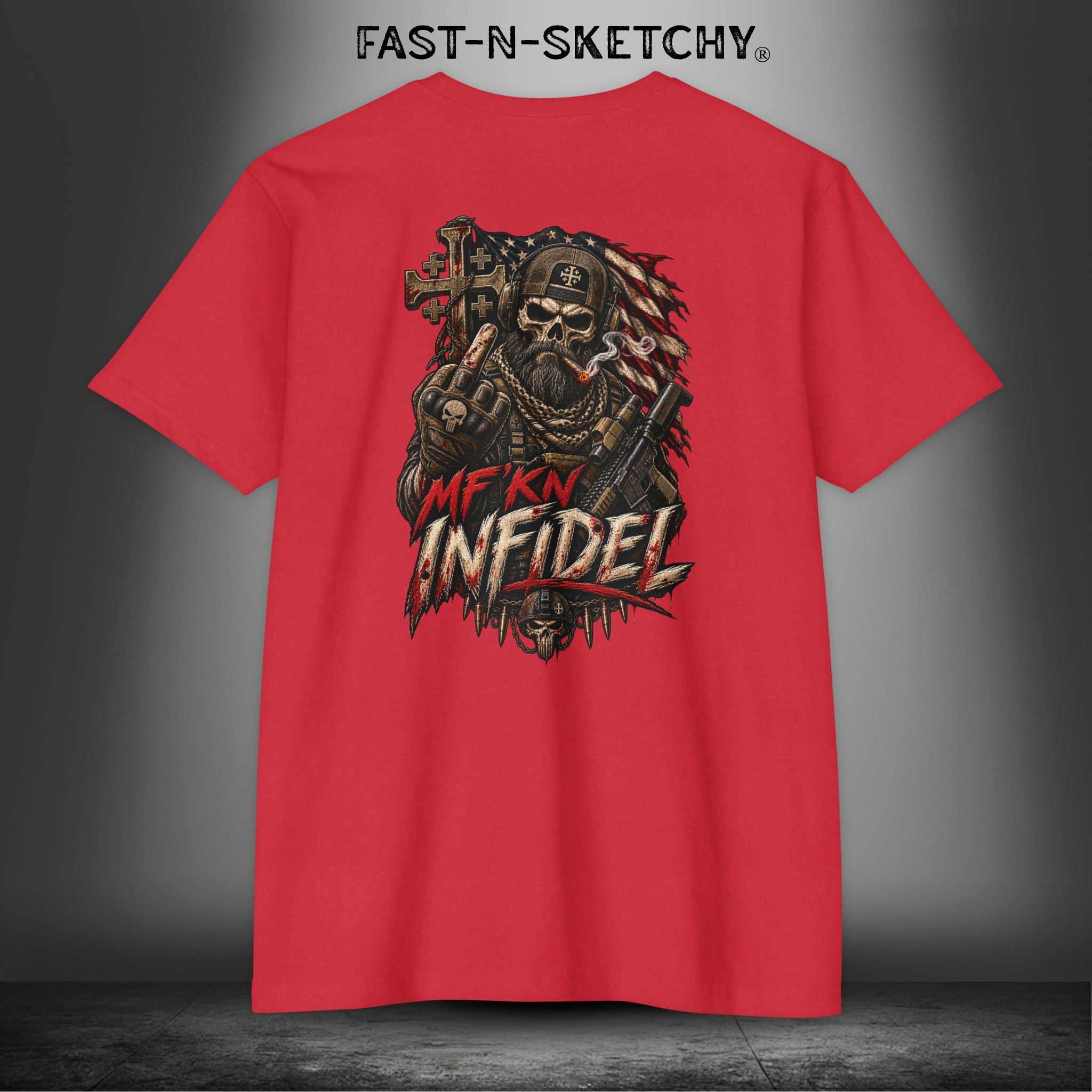 Infidel Skull Tee — Patriotic American Flag Skull: Military Edition