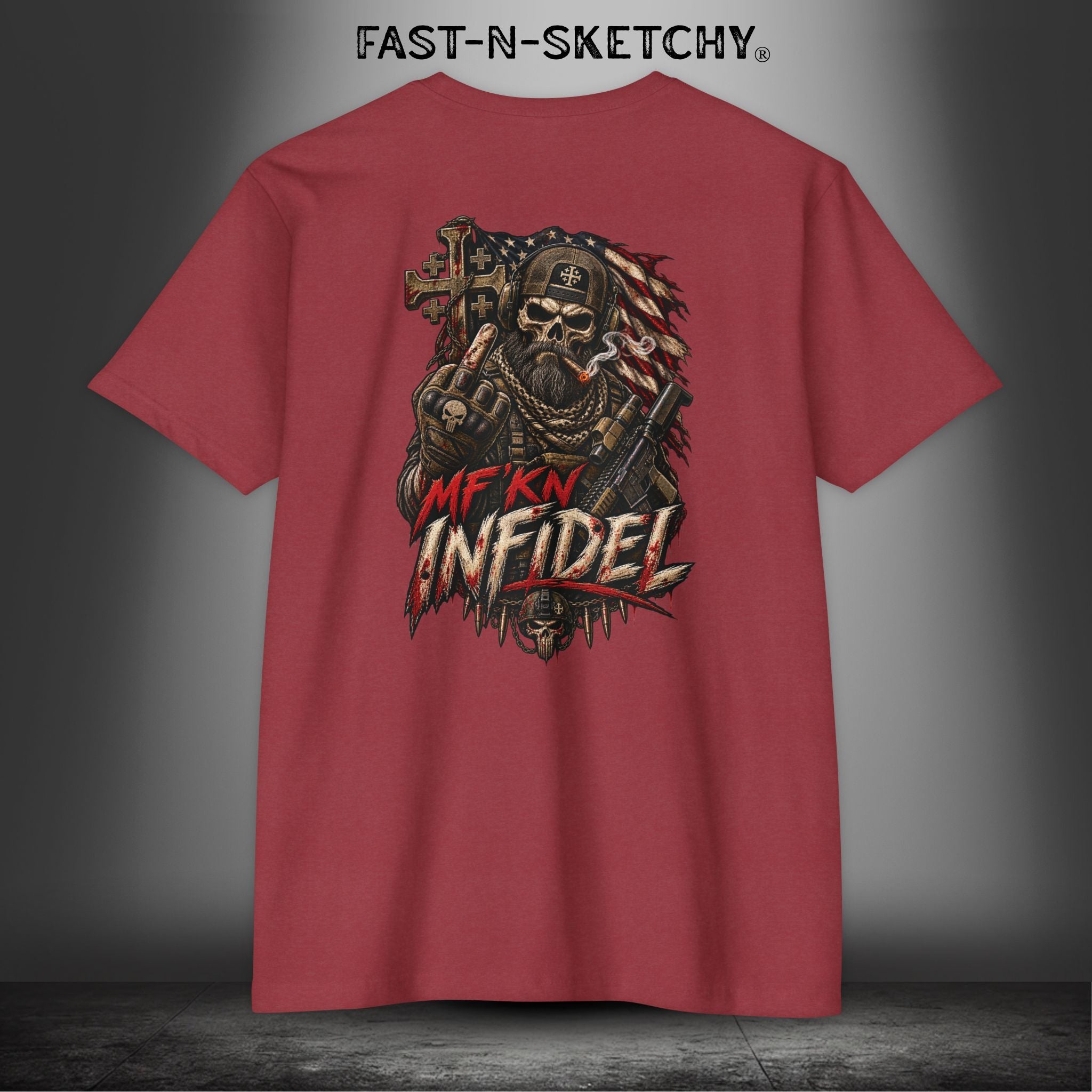 Infidel Skull Tee — Patriotic American Flag Skull: Military Edition