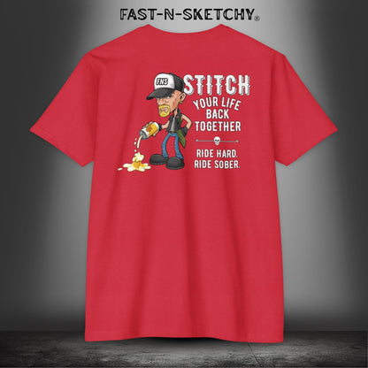 Stitch Your Life Back Together. Ride Hard. Ride Sober. - Biker Edition Premium Fitted Tee