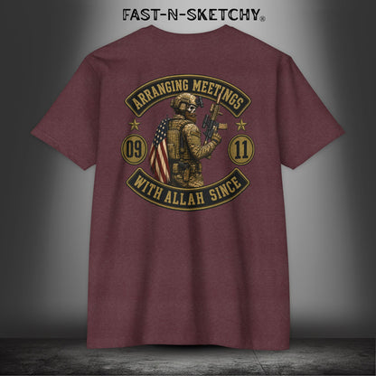 Arranging Meetings With Allah Since 09|11 Tactical Tee: Military Edition