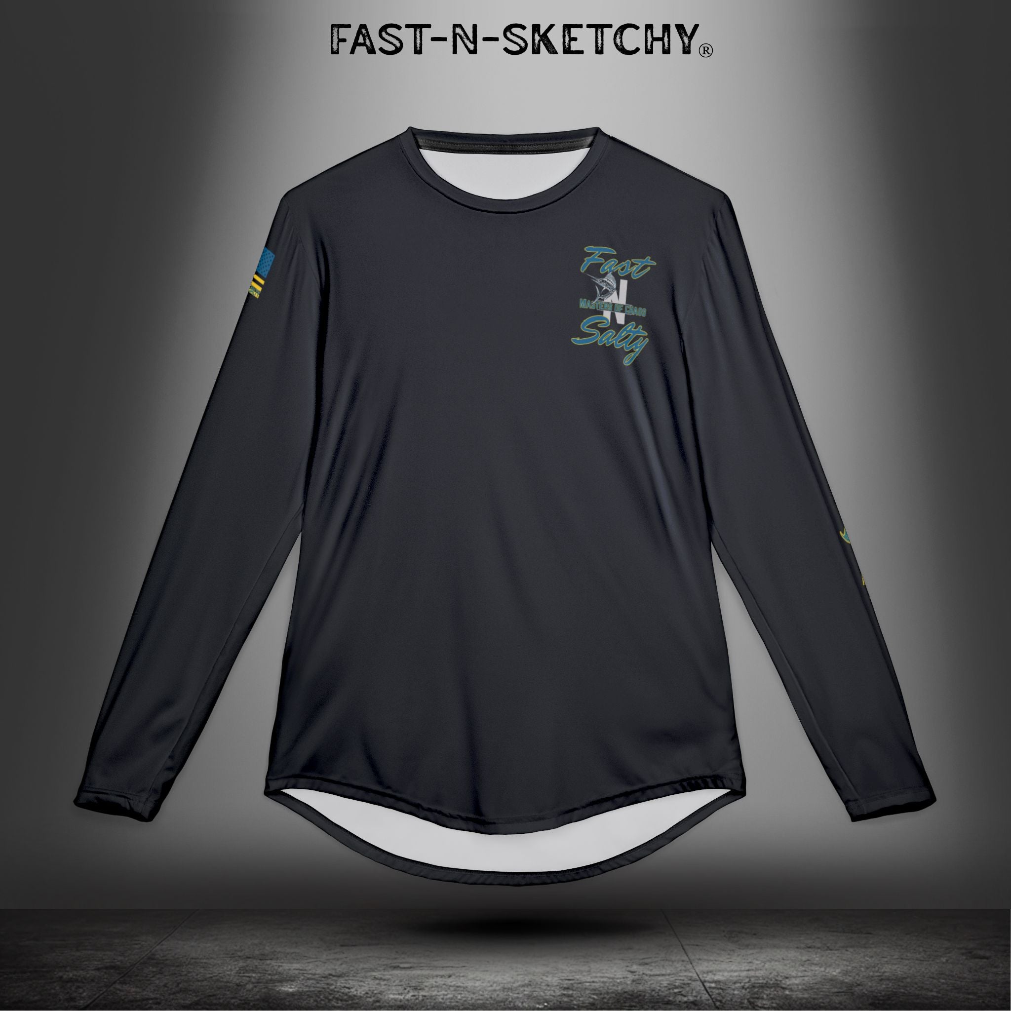 Tease 'Em Up #2: FAST-N-SALTY, FAST-N-SALTY: (Black) UV Protection Long Sleeve Shirt (Marlin) Perfect for Outdoor Adventures and Fishing
