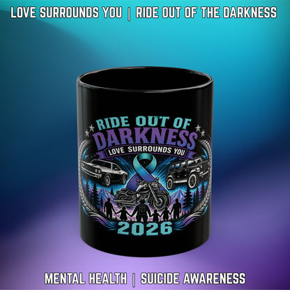 Ride Out of Darkness 2026 Black Mug — Mental Health & Suicide Awareness - LSY