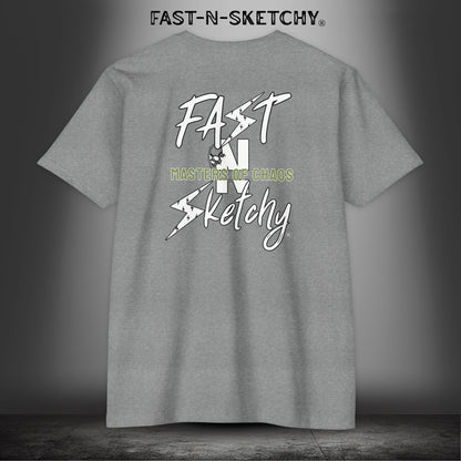 FAST-N-SKETCHY - T-shirt Classic Fit Crewneck - Next Level 6210 (Dark Colors/Green Words)