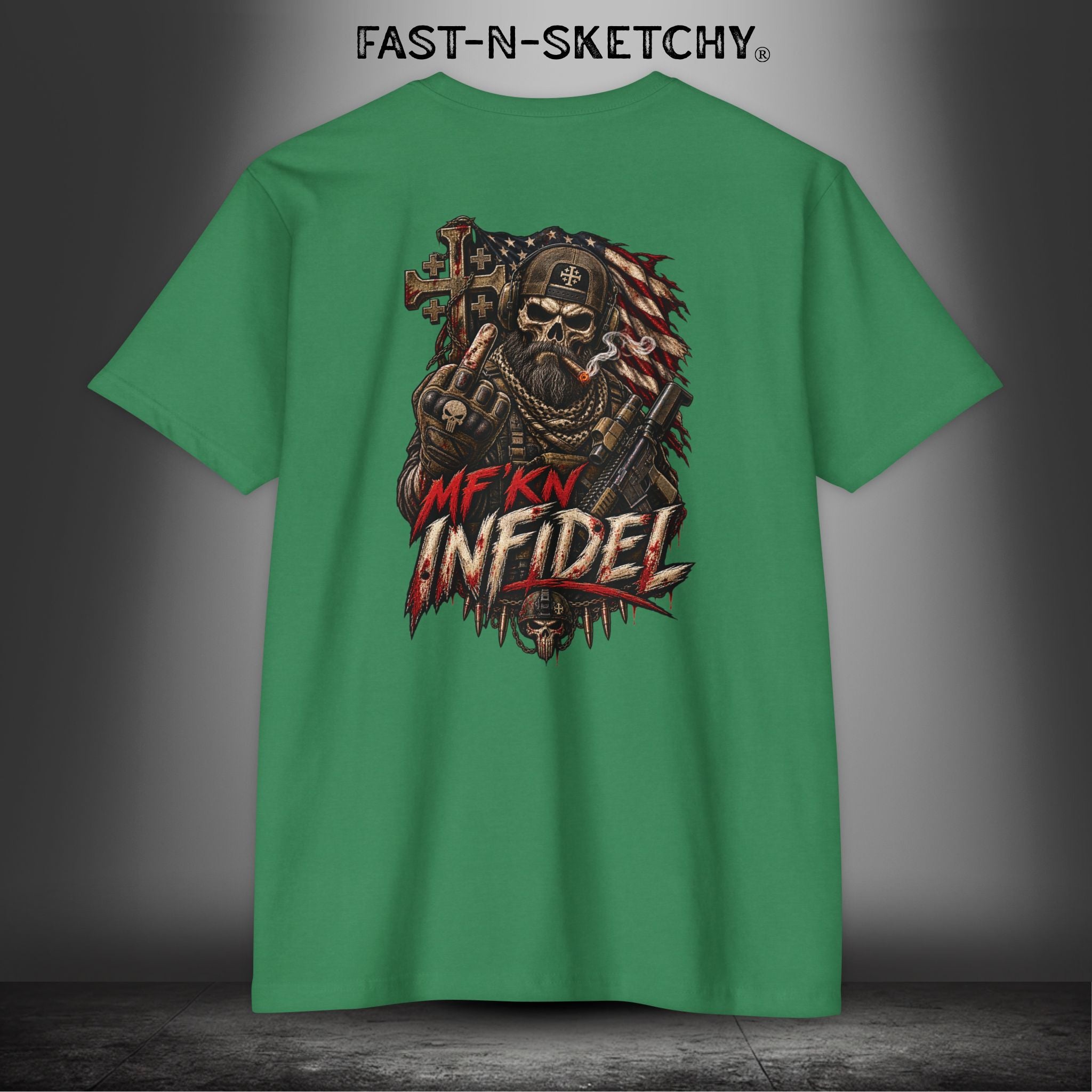 Infidel Skull Tee — Patriotic American Flag Skull: Military Edition