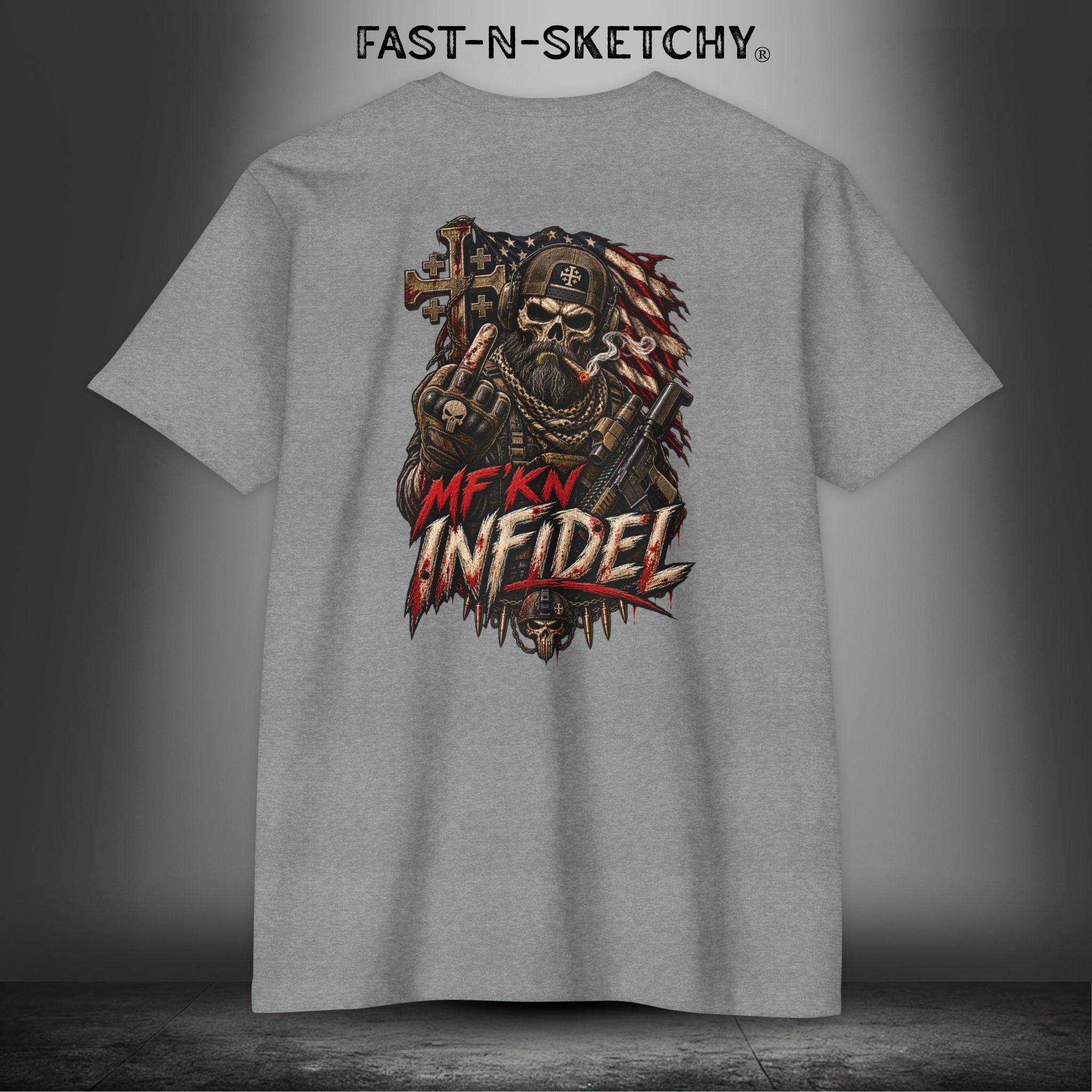 Infidel Skull Tee — Patriotic American Flag Skull: Military Edition