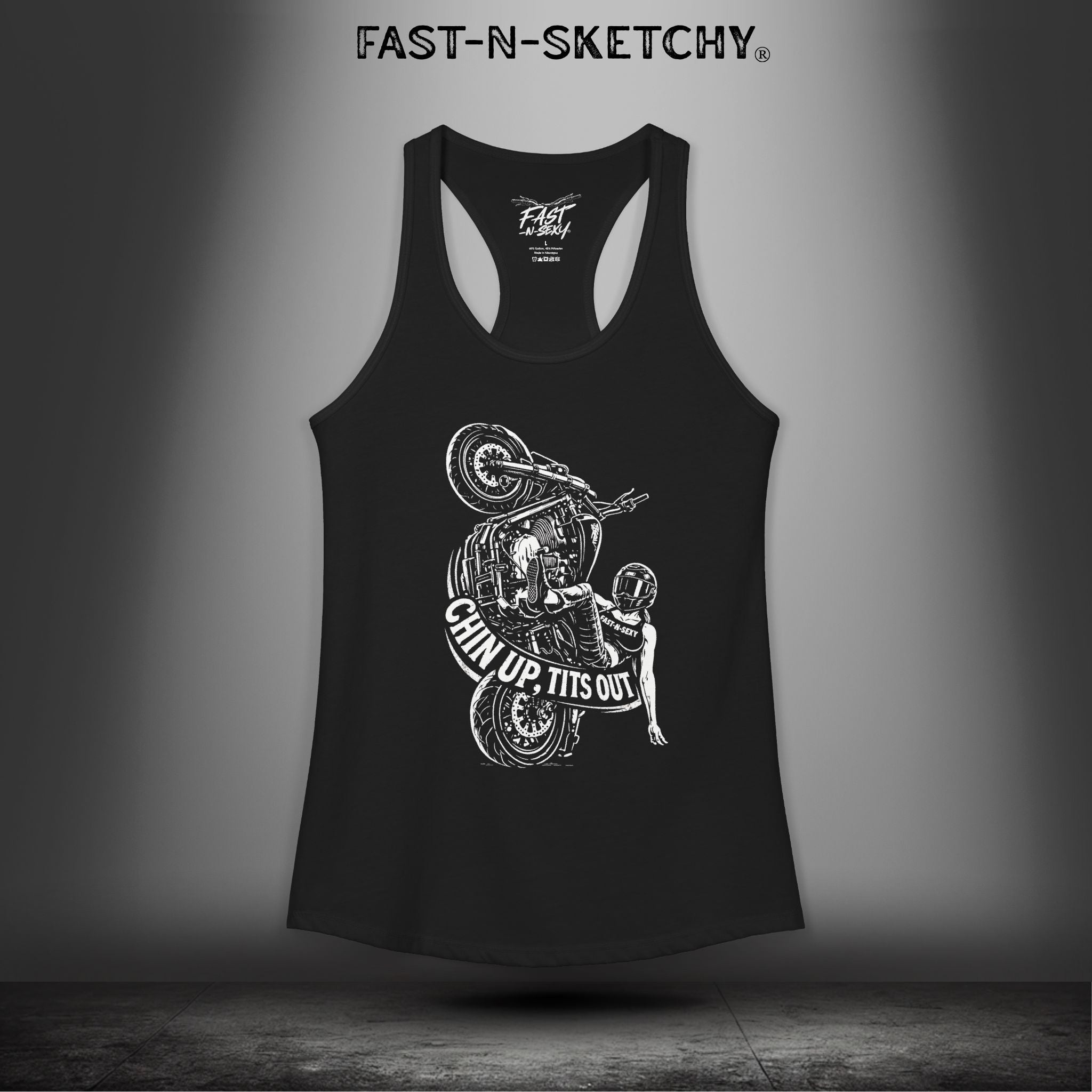 Chin Up, Tits Out: Biker Edition Racerback Tank