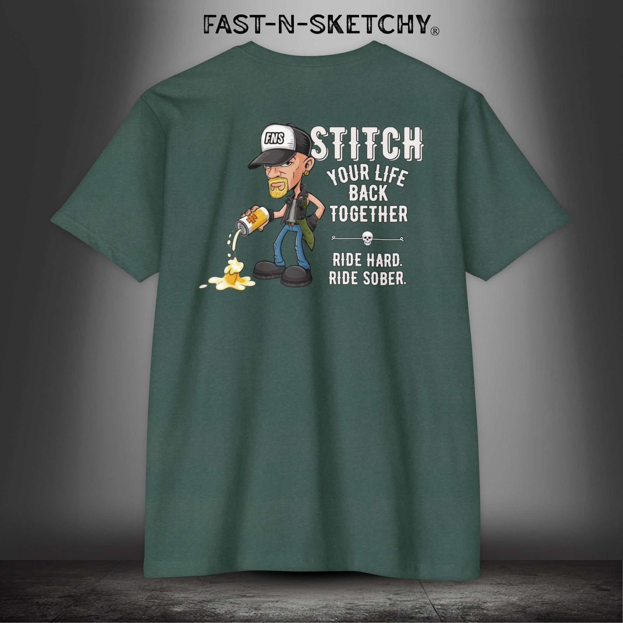 Stitch Your Life Back Together. Ride Hard. Ride Sober. - Biker Edition Premium Fitted Tee