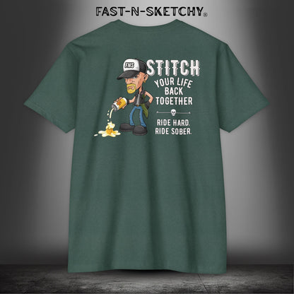 Stitch Your Life Back Together. Ride Hard. Ride Sober. - Biker Edition Premium Fitted Tee