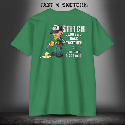 Stitch Your Life Back Together. Ride Hard. Ride Sober. - Biker Edition Premium Fitted Tee