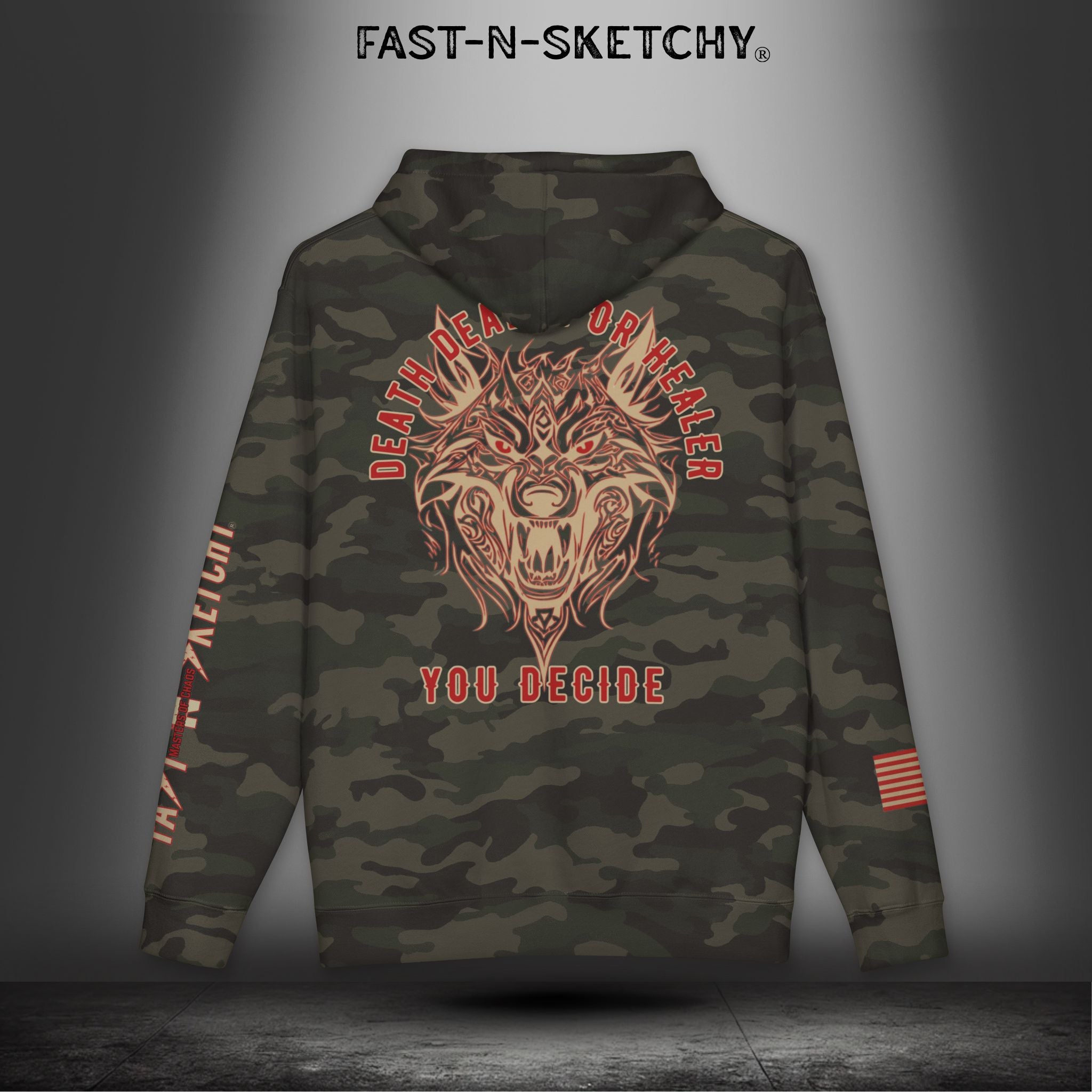 Coyote Death Dealer or Healer Camo Hoodie: Military Edition