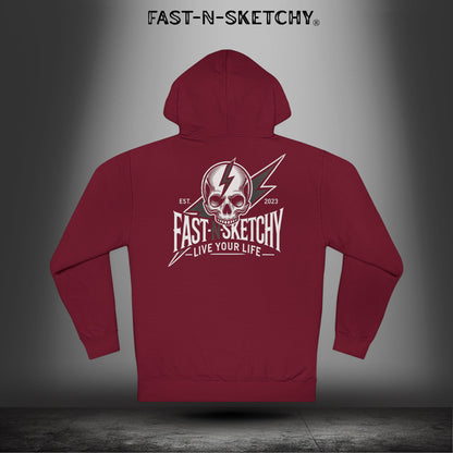 Fast-N-Sketchy Hoodie — Skull Lightning Logo "Live Your Life"