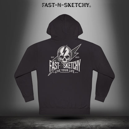 Fast-N-Sketchy Hoodie — Skull Lightning Logo "Live Your Life"