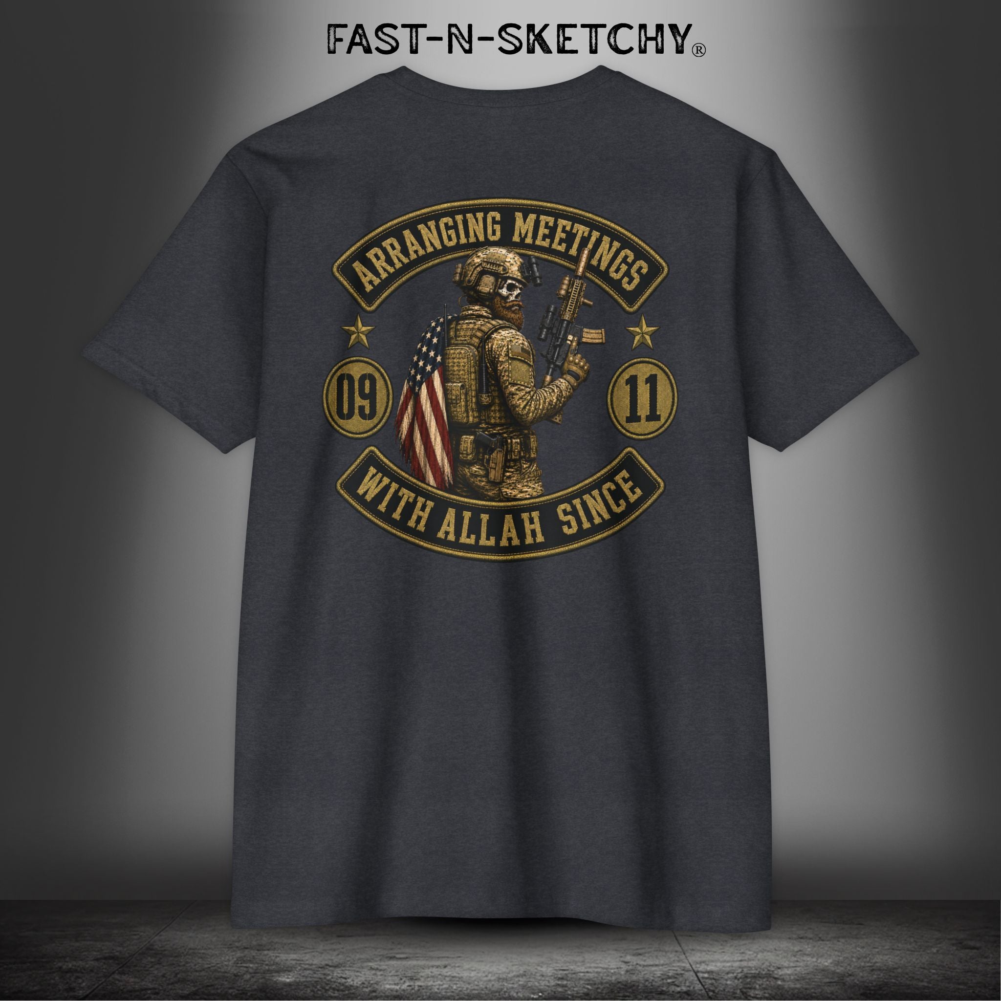 Arranging Meetings With Allah Since 09|11 Tactical Tee: Military Edition