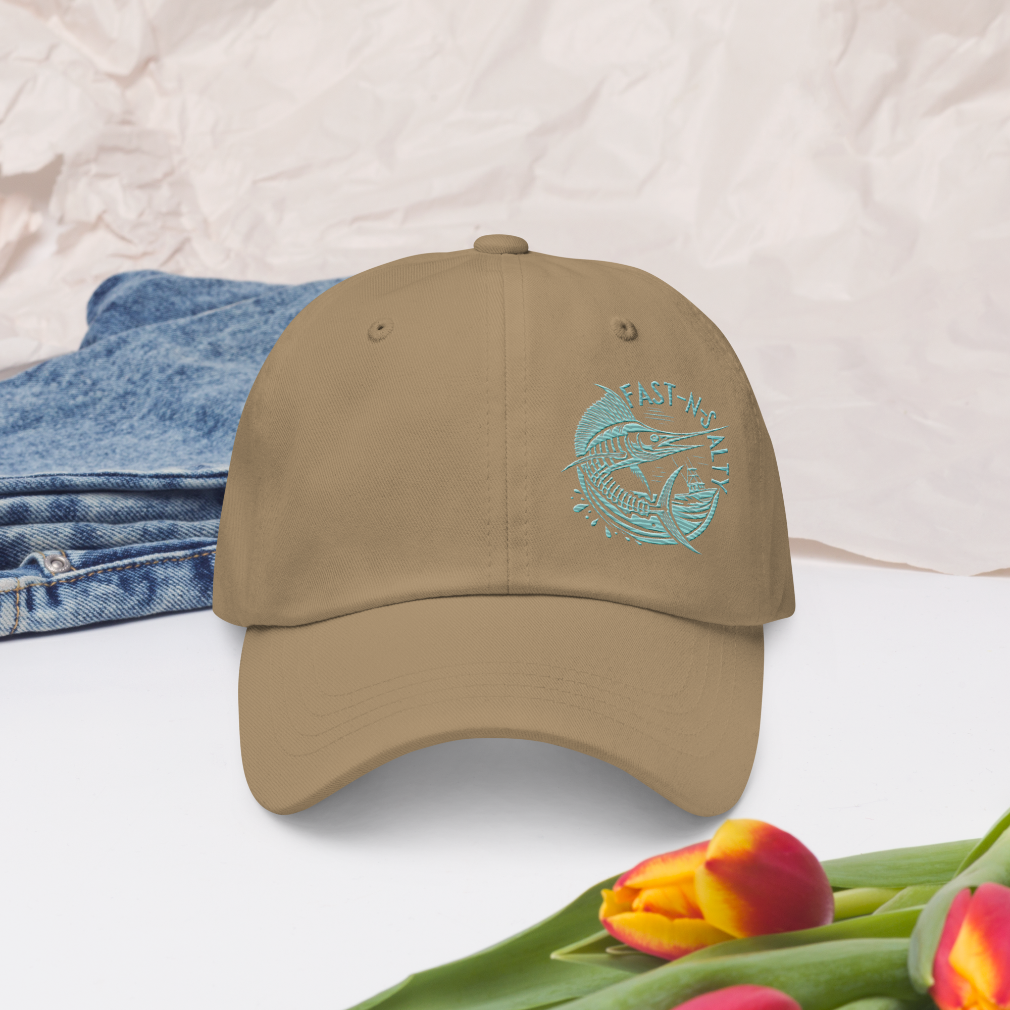 FAST-N-SALTY™: Classic Dad Hat | Yupoong 6245CM - Teal Letters