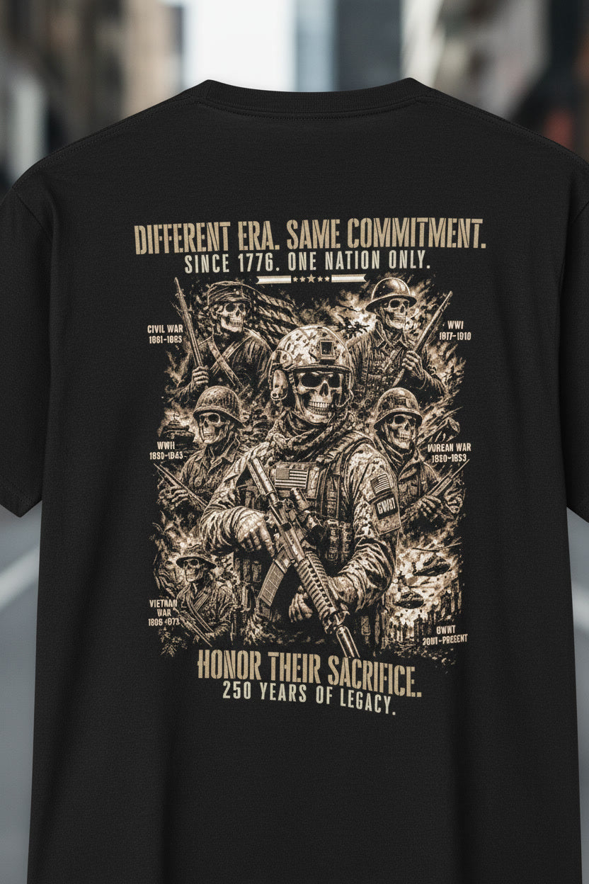 Different Era. Same Commitment. 250-Year Anniversary Military Edition Premium Fitted Tee