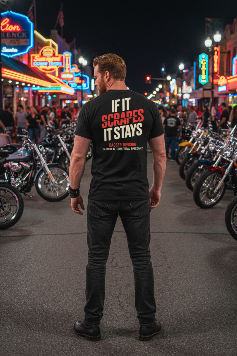 If It Scarpes, It Stays: Daytona Bike Week Bagger Racing Biker Edition Premium Fitted Tee
