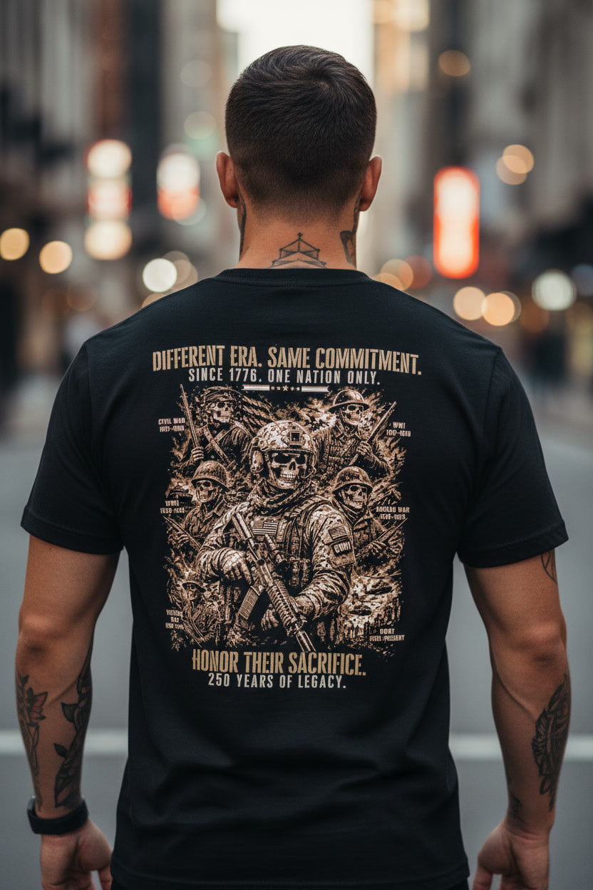 Different Era. Same Commitment. 250-Year Anniversary Military Edition Premium Fitted Tee